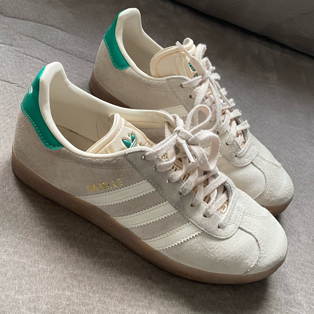 Adidas Gazelle Women's Off-White and Green Sneakers